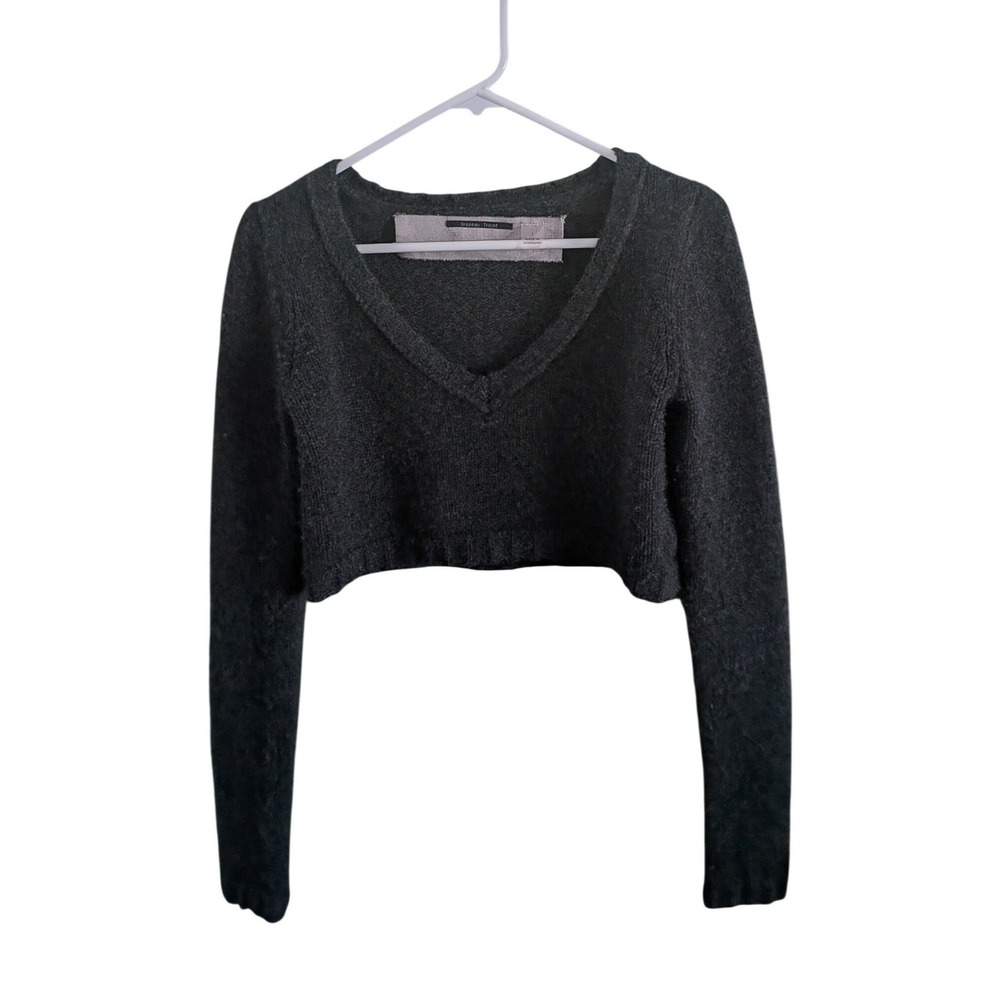Brazeau Tricot 100% Cashmere Cropped V-Neck Sweater Charcoal Gray Size 1/Small‎